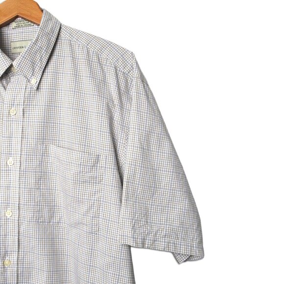 Cutter & Buck Men's Plaid Short Sleeve Oxford Shirt Button Down Cotton Blue Tan - Picture 7 of 9